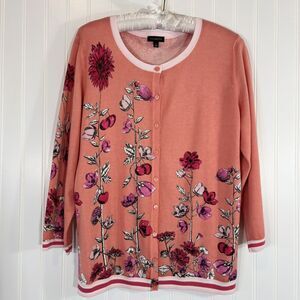 Talbots Womens Floral Cardigan Size L Soft Lightweight Cotton Blend Romantic